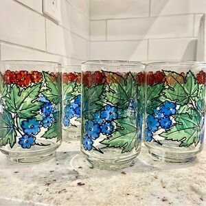 Libbey Glass Comp Tumbler 12oz Glassware Tiffany Foliage Stained Glass Set 5